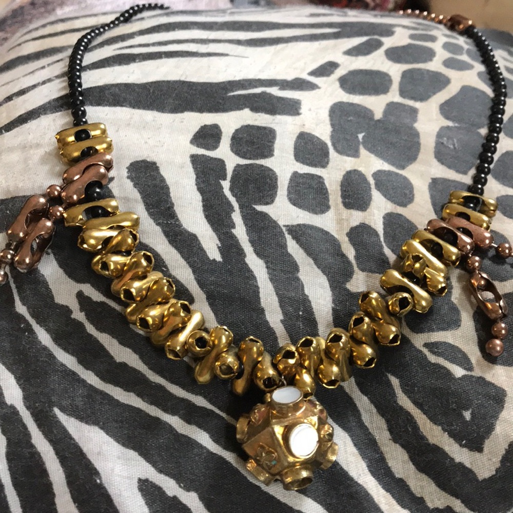 Beaded Chain Hand Made Necklace Black,Copper,Gold